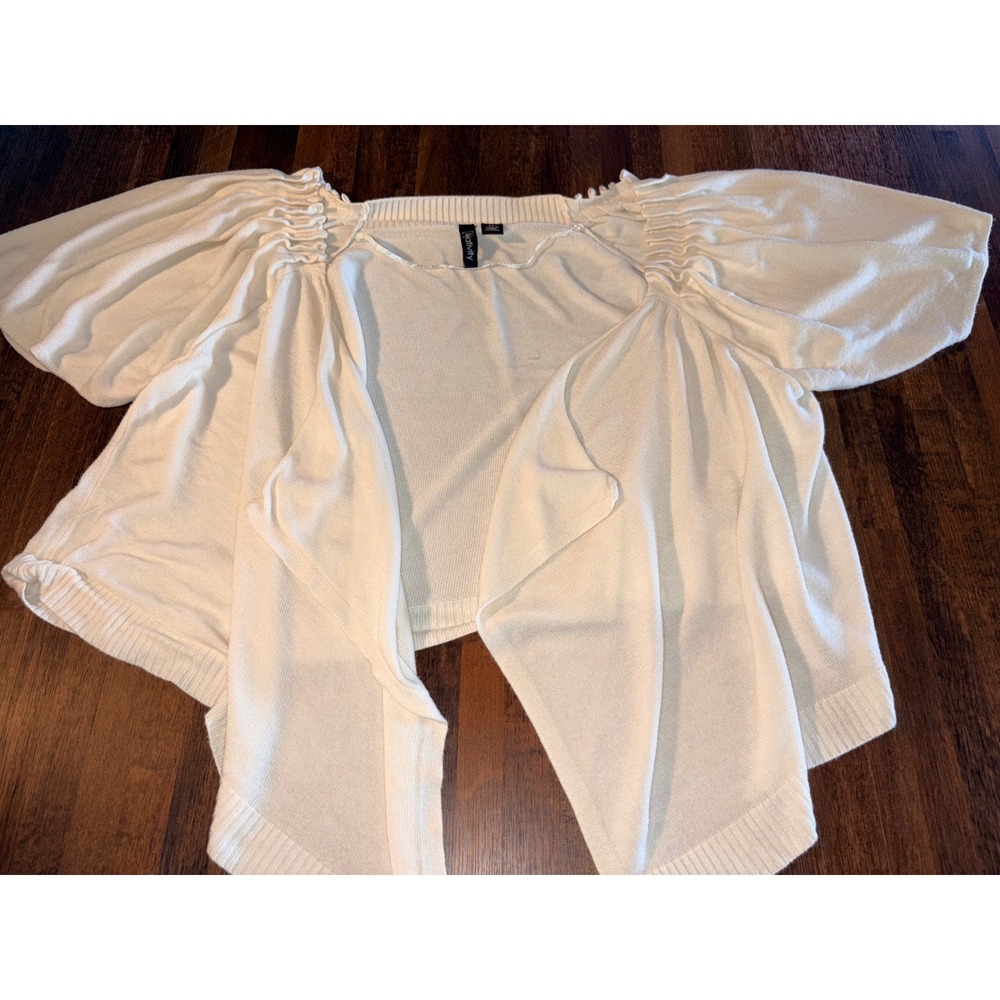 Relativity Womens Cream Open Front Draped Shrug Ruched Short Sleeve Cardigan XL - Picture 2 of 5